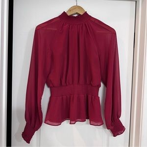 Red high neck blouse
